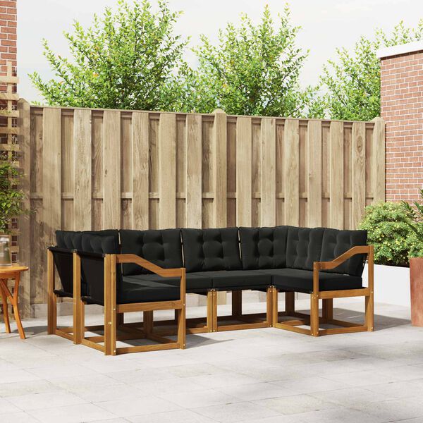 vidaXL Set vanjskih sofa s jastukom 6 pcs Prirodna i crna