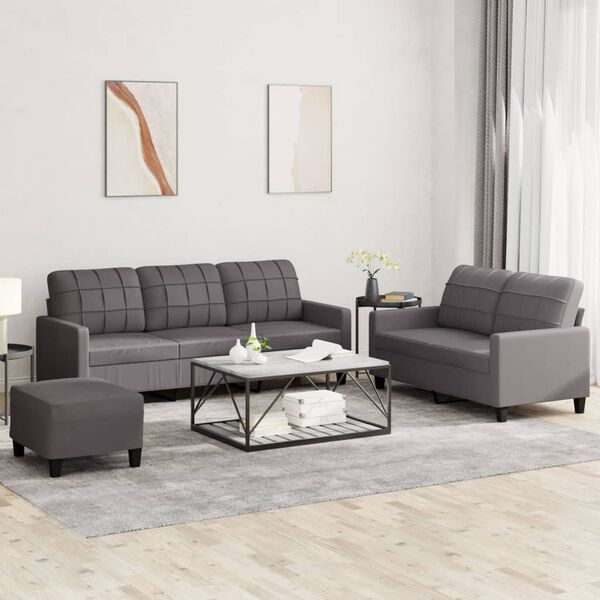 vidaXL 3-dijelni set sofa s jastucima sivi od umjetne kože