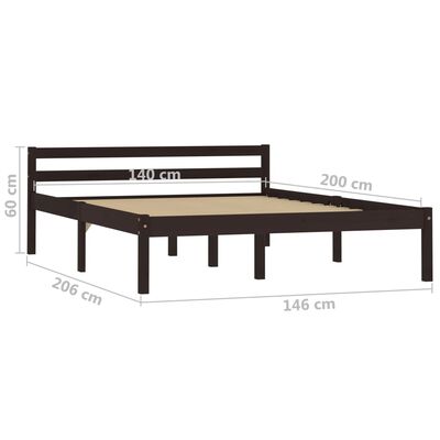 vidaXL Okvir za krevet od masivne borovine tamnosmeđi 140 x 200 cm