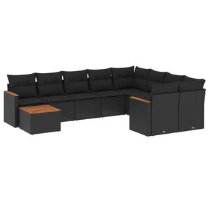vidaXL 10-dijelni set vrtnih sofa s jastucima crni od poliratana