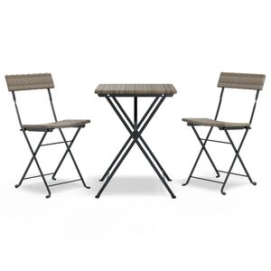 vidaXL 3-dijelni sklopivi bistro set od poliratana sivi
