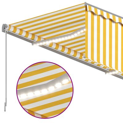 vidaXL Tenda na ručno uvlačenje s roletom LED 4 x 3 m žuto-bijela