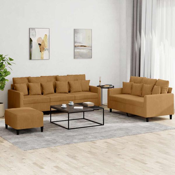 vidaXL 3-dijelni set sofa s jastucima smeđi baršunasti