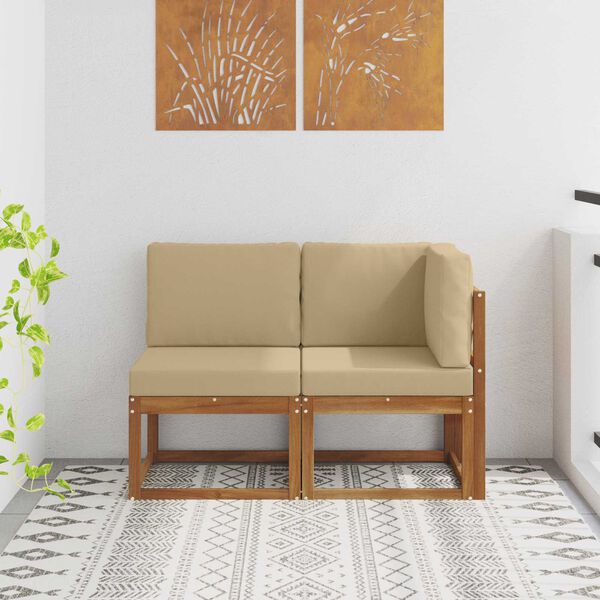 vidaXL Vanjski srednji i kutni kauč s jastukom 2 Komad Prirodna i bež