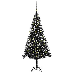 vidaXL Umjetno osvijetljeno božićno drvce s kuglicama crno 240 cm PVC