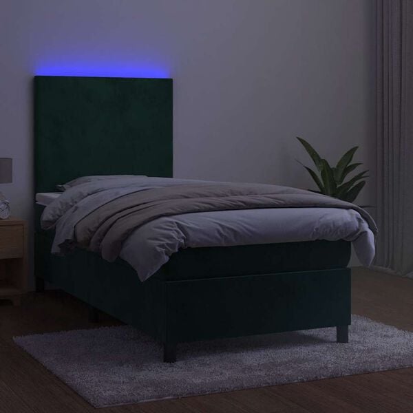 vidaXL Krevet box spring s madracem LED tamnozeleni 100x200 cm bar&scaron;un
