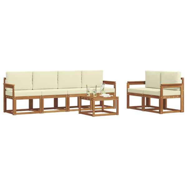vidaXL Set vanjskih sofa 7 pcs Prirodna i krem Čvrsto drvo akacije