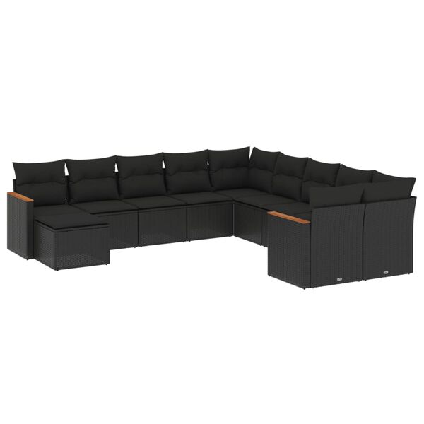 vidaXL 11-dijelni set vrtnih sofa od poliratana s jastucima crni