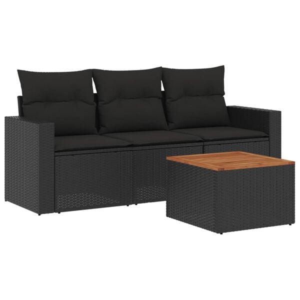 vidaXL 4-dijelni set vrtnih sofa od poliratana s jastucima crni