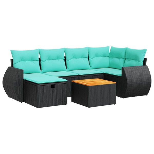 vidaXL 7-dijelni set vrtnih sofa od poliratana s jastucima crni