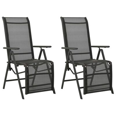 vidaXL Nagibne vrtne stolice 2 kom od tekstilena i aluminija crne