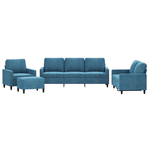 vidaXL 4-dijelni set sofa s jastucima plavi bar&scaron;unasti