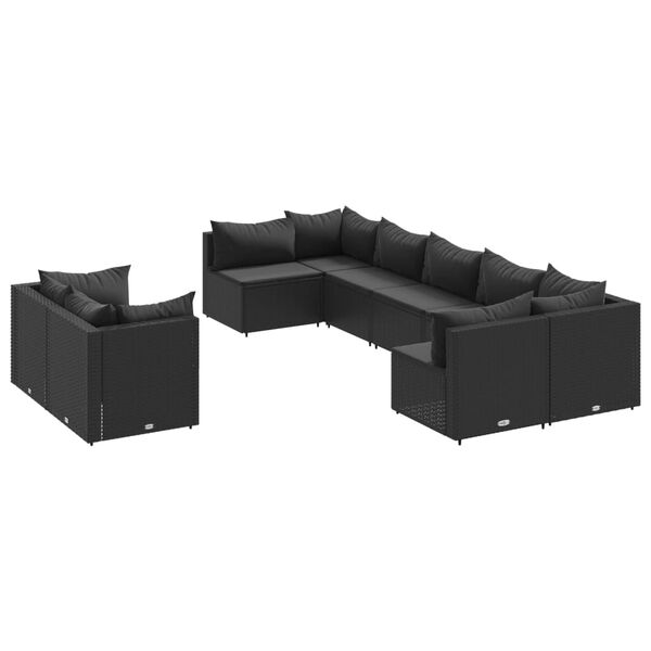 vidaXL 9-dijelni set vrtnih sofa s jastucima crni od poliratana