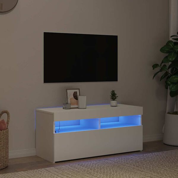 vidaXL TV ormarić s LED svjetlima bijeli 90x35x40 cm