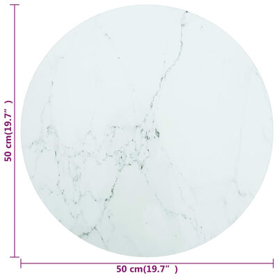 vidaXL Stolna ploča bijela Ø 50 x 0,8 cm staklena s mramornim uzorkom