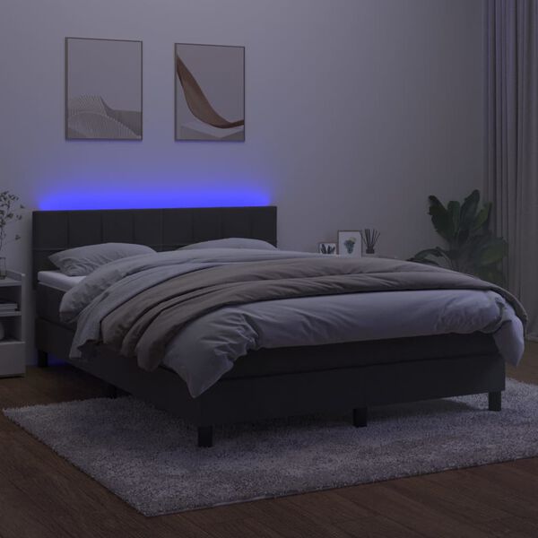 vidaXL Krevet box spring s madracem LED tamnosivi 140x200 cm bar&scaron;un
