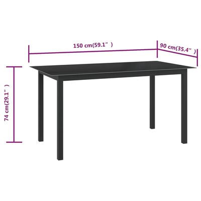 vidaXL Vrtni stol crni 150 x 90 x 74 cm od aluminija i stakla