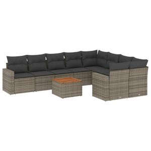 vidaXL 10-dijelni set vrtnih sofa od poliratana s jastucima sivi