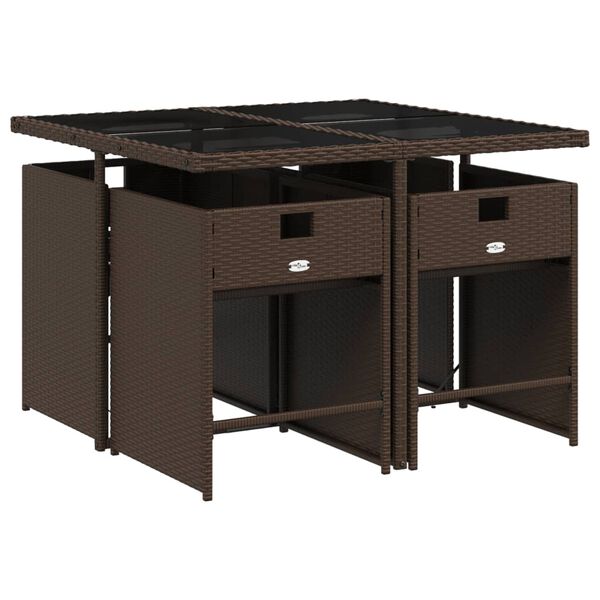 vidaXL 5-dijelni vrtni blagovaonski set s jastucima poliratan smeđi