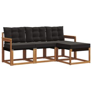 vidaXL Set vanjskih sofa s jastukom 4 pcs Prirodna i crna