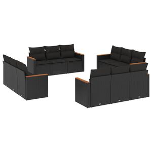 vidaXL 12-dijelni set vrtnih sofa od poliratana s jastucima crni