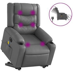 vidaXL Električni masažni naslonjač na podizanje od umjetne kože siva