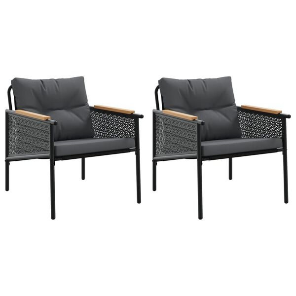 vidaXL Vrtne stolice s jastucima 2 kom crne čelične