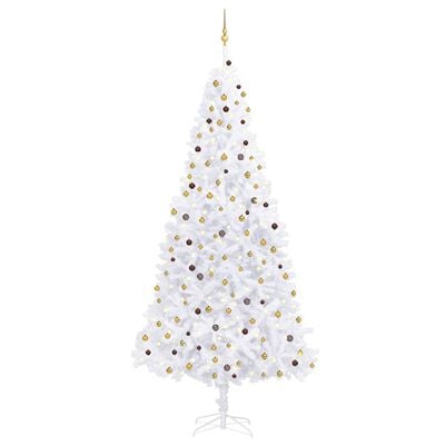 vidaXL Umjetno osvijetljeno božićno drvce i kuglice LED 300 cm bijelo