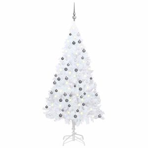 vidaXL Umjetno osvijetljeno božićno drvce s kuglicama bijelo 120cm PVC