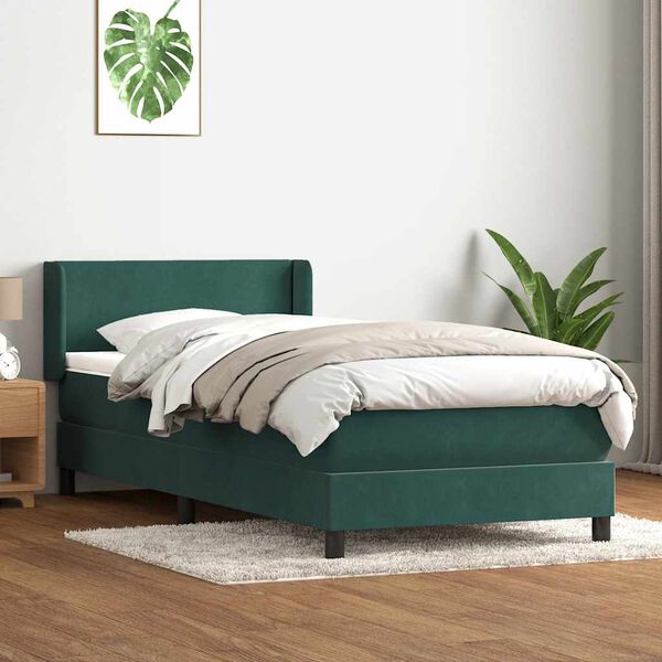 vidaXL Box Spring krevet s madracem tamno zeleni 90x210 cm bar&scaron;un