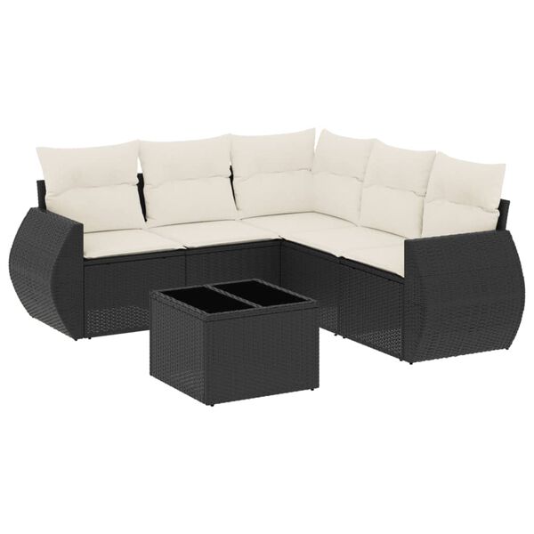 vidaXL 6-dijelni set vrtnih sofa s jastucima crni od poliratana