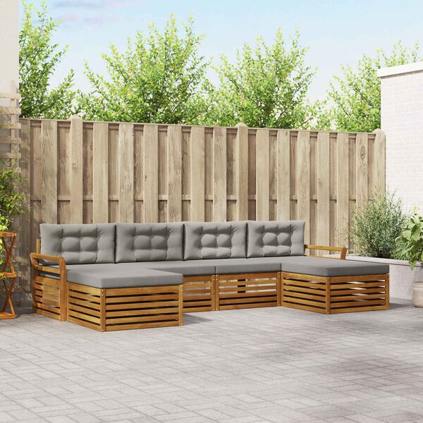 vidaXL Setovi sofa 6 pcs Prirodna i svijetlo siva Čvrsto drvo akacije