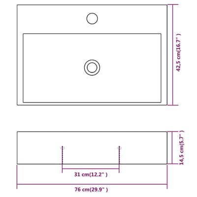 vidaXL Umivaonik s Poklopcem za Slivnik Keramički Bijeli 76 x 42,5 x 14,5 cm