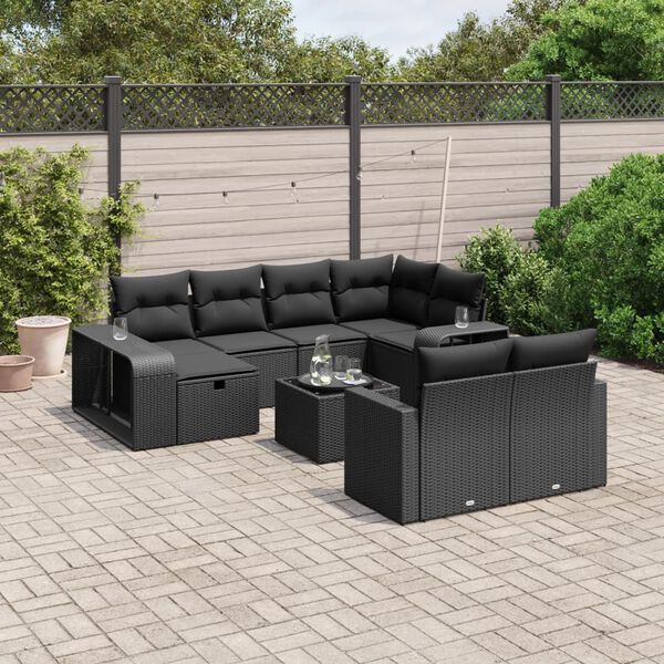 vidaXL 11-dijelni set vrtnih sofa od poliratana s jastucima crni
