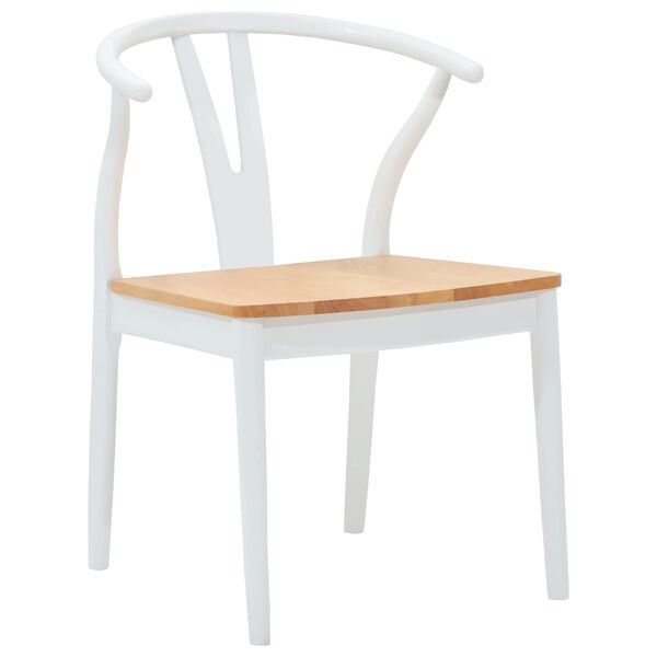 vidaXL Stolac za blagovanje 2 pcs Bjela i prirodna Čvrsto drvo od gume