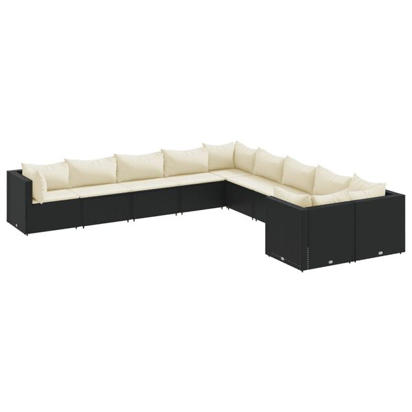 vidaXL 10-dijelni set vrtnih sofa s jastucima crni od poliratana