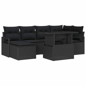 vidaXL Sjedeća garnitura za vrt s pohranom 7 pcs Crna Poli ratan