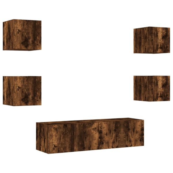 vidaXL 6-dijelni zidni TV elementi s LED svjetlima boja hrasta drveni