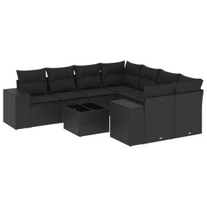 vidaXL 9-dijelni set vrtnih sofa s jastucima crni od poliratana
