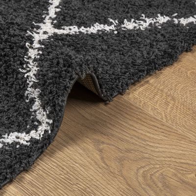 vidaXL Čupavi tepih PAMPLONA s visokim vlaknima crni-krem 80 x 200 cm
