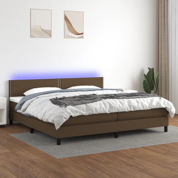 vidaXL Krevet box spring s madracem LED tamnosmeđi 200x200 cm tkanina
