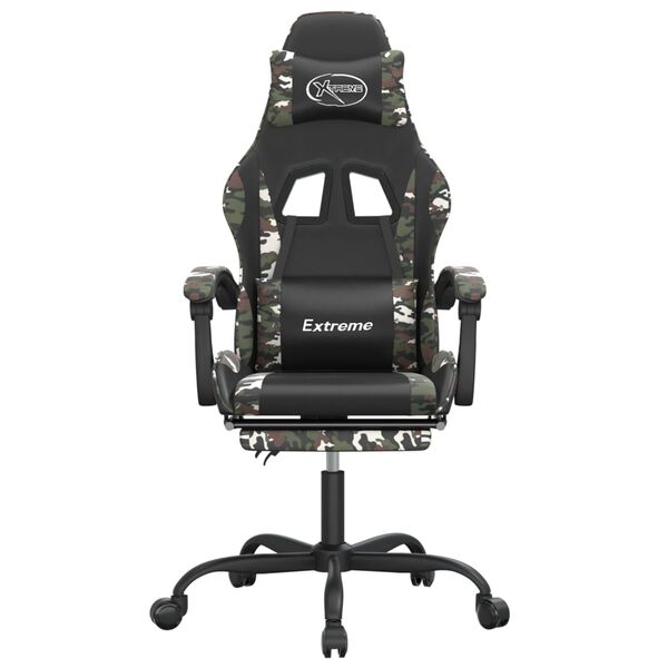 vidaXL Okretna igraća stolica s osloncem crno-maskirna od umjetne kože