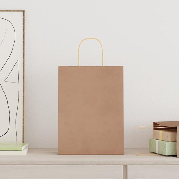 vidaXL Papirnate vrećice 250 kom s ručkama smeđe 26x12x35 cm