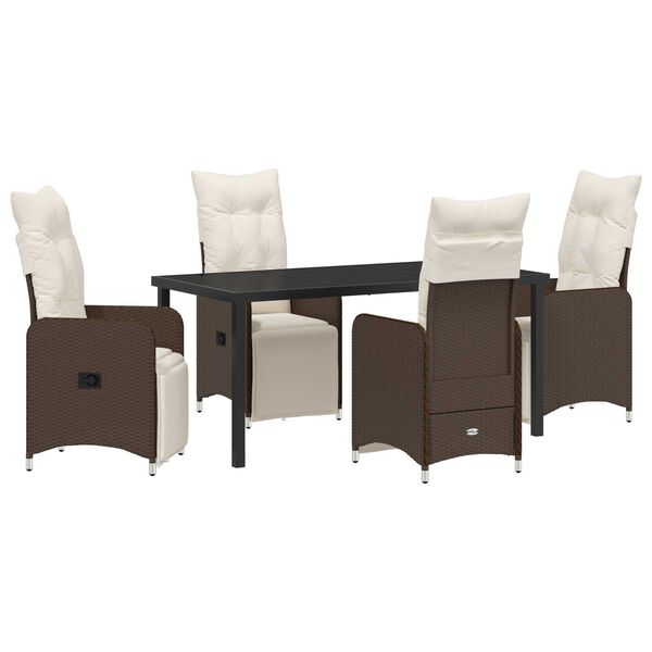 vidaXL Vrtni set za objed s jastukom 5 pcs Smeđa Poli ratan