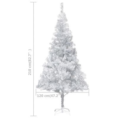 vidaXL Umjetno osvijetljeno božićno drvce i kuglice srebrno 210 cm PET