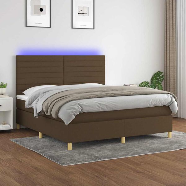 vidaXL Krevet box spring s madracem LED tamnosmeđi 180x200 cm tkanina