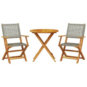 vidaXL 3-dijelni bistro set od poliratana i masivnog drva sivi