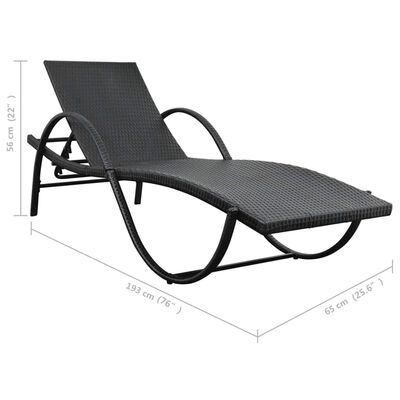 vidaXL Ležaljka za sunčanje s jastukom i stolom poliratan crna