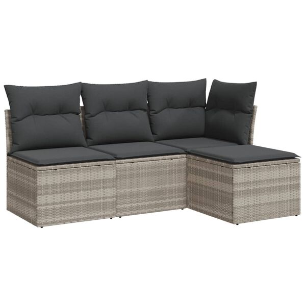 vidaXL 4-dijelni set vrtnih sofa s jastucima svijetlosivi poliratan