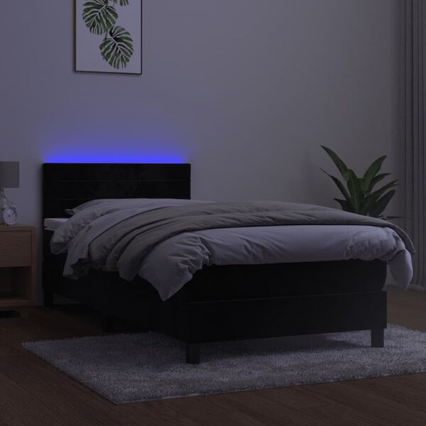 vidaXL Krevet box spring s madracem LED crni 100x200 cm bar&scaron;un